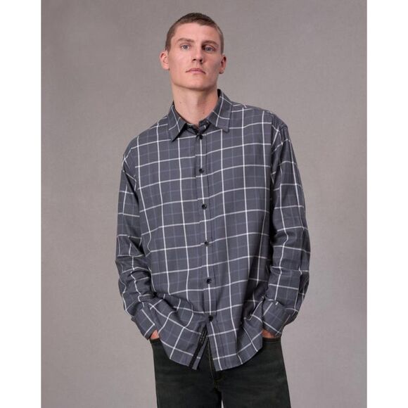 RAG & BONE Shirt Mens Large Gray Plaid Flannel Oversize Lightweight MATTHEW $258